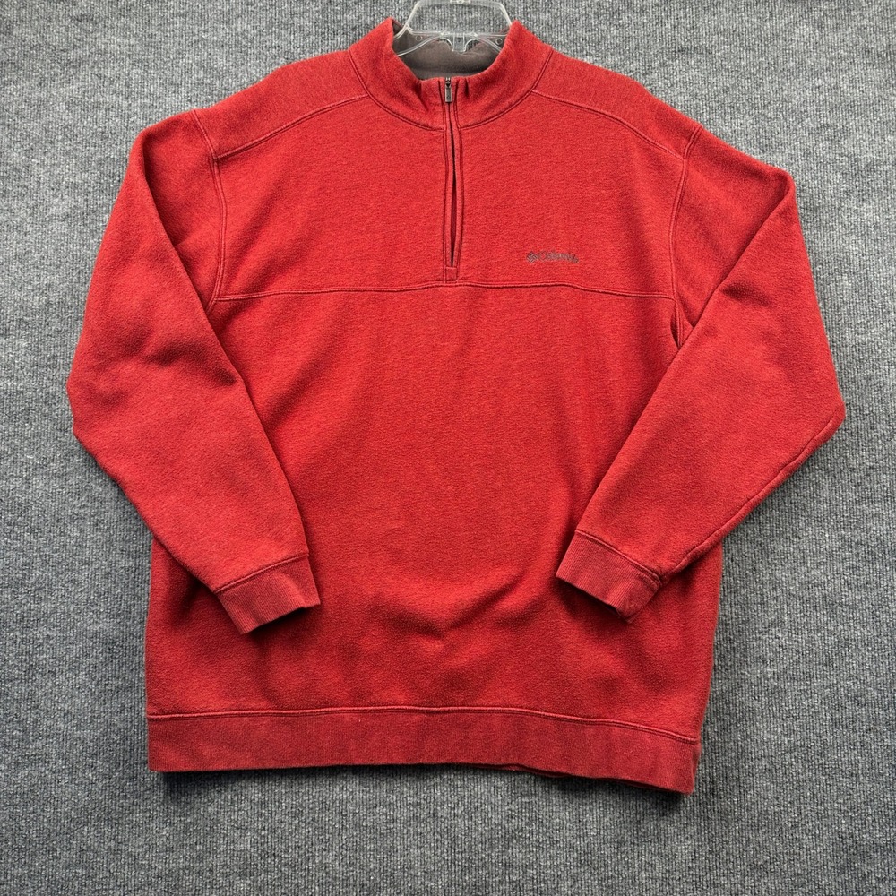Columbia Mens XL Red Quarter Zip Pullover Fleece Sweatshirt "Vintage Vibe"